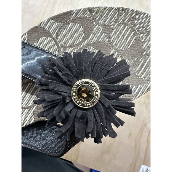 Coach Brown & Tan Suki Logo Print Jewel Trim Thong Sandal Shoes 8 Flip Flop NEW - Picture 5 of 6